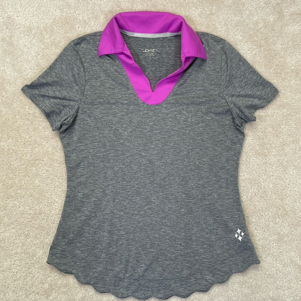 Jofit Golf Polo Shirt Women's S Gray Scallop Hem Short Sleeve Tennis Active